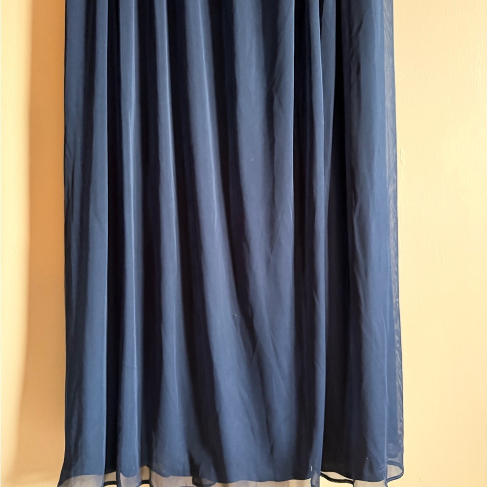 David's Bridal Navy Ruched Chiffon Maxi Dress Size 12 - Picture 5 of 7